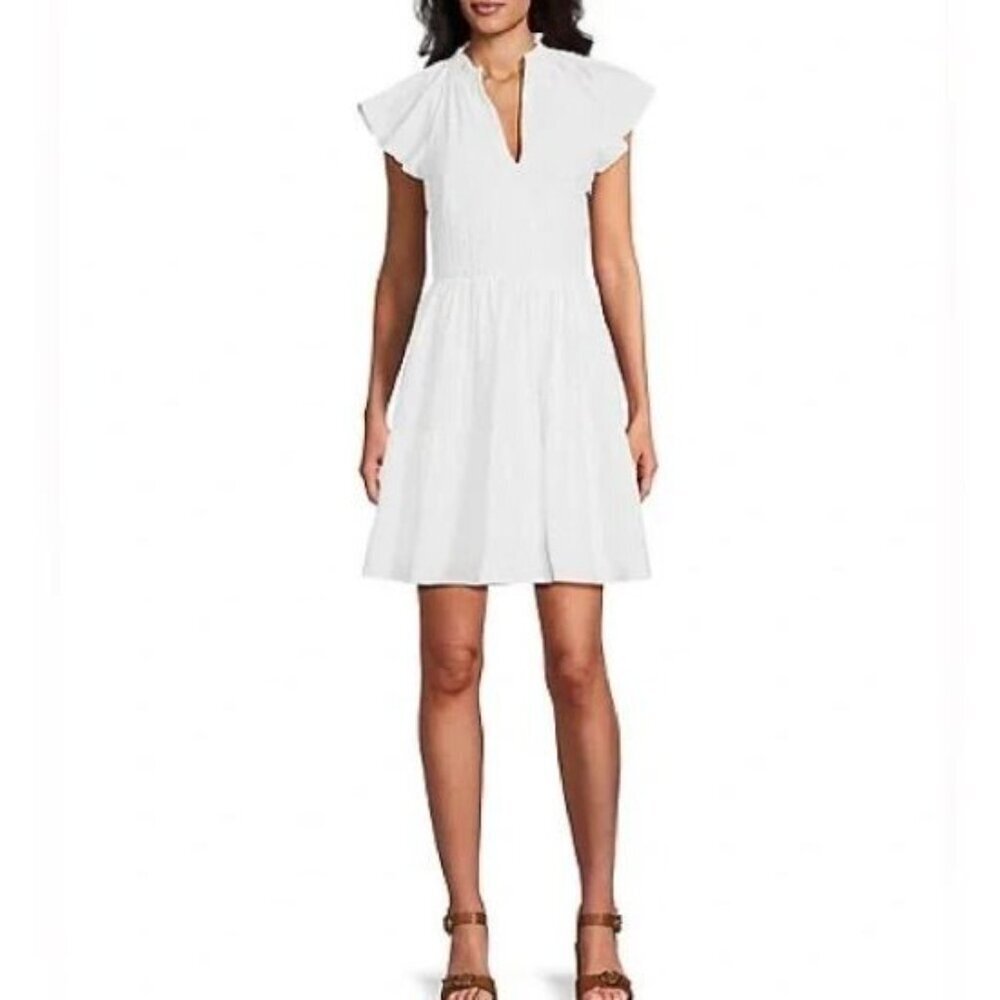 Alex Marie Dress Womens 8 White Vanya Textured Ruffle Hem Flirty Cottagecore